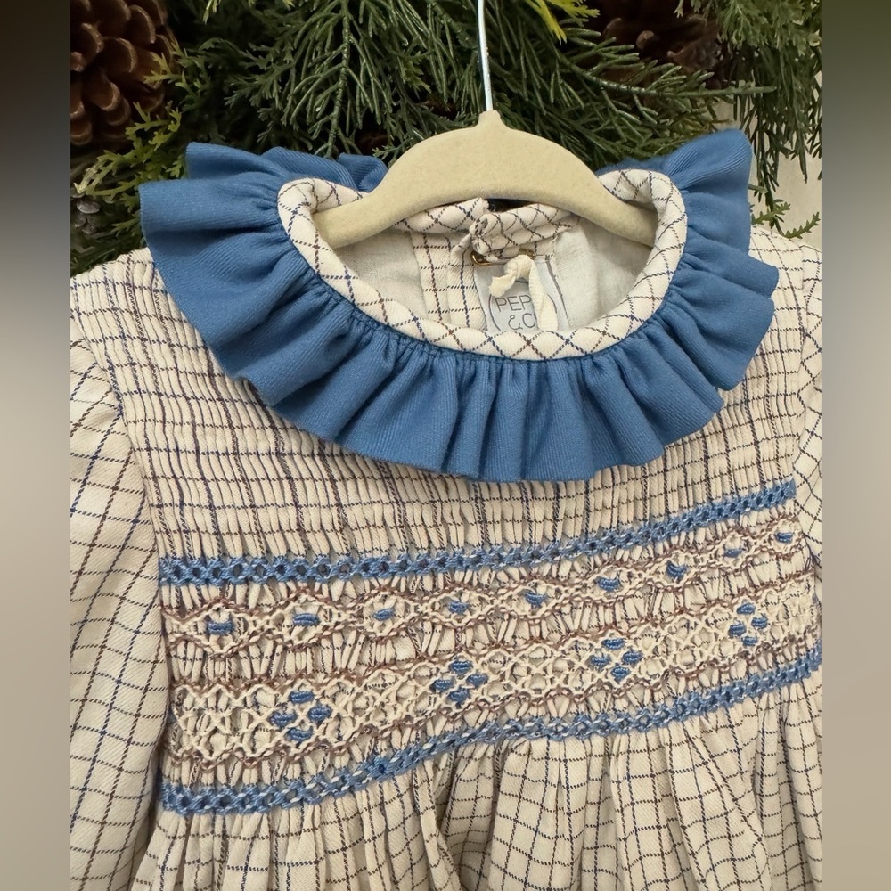 Pepa & Co. Handsmocked Dress with Blue Ruffle Collar Size 2T * New with Tags!